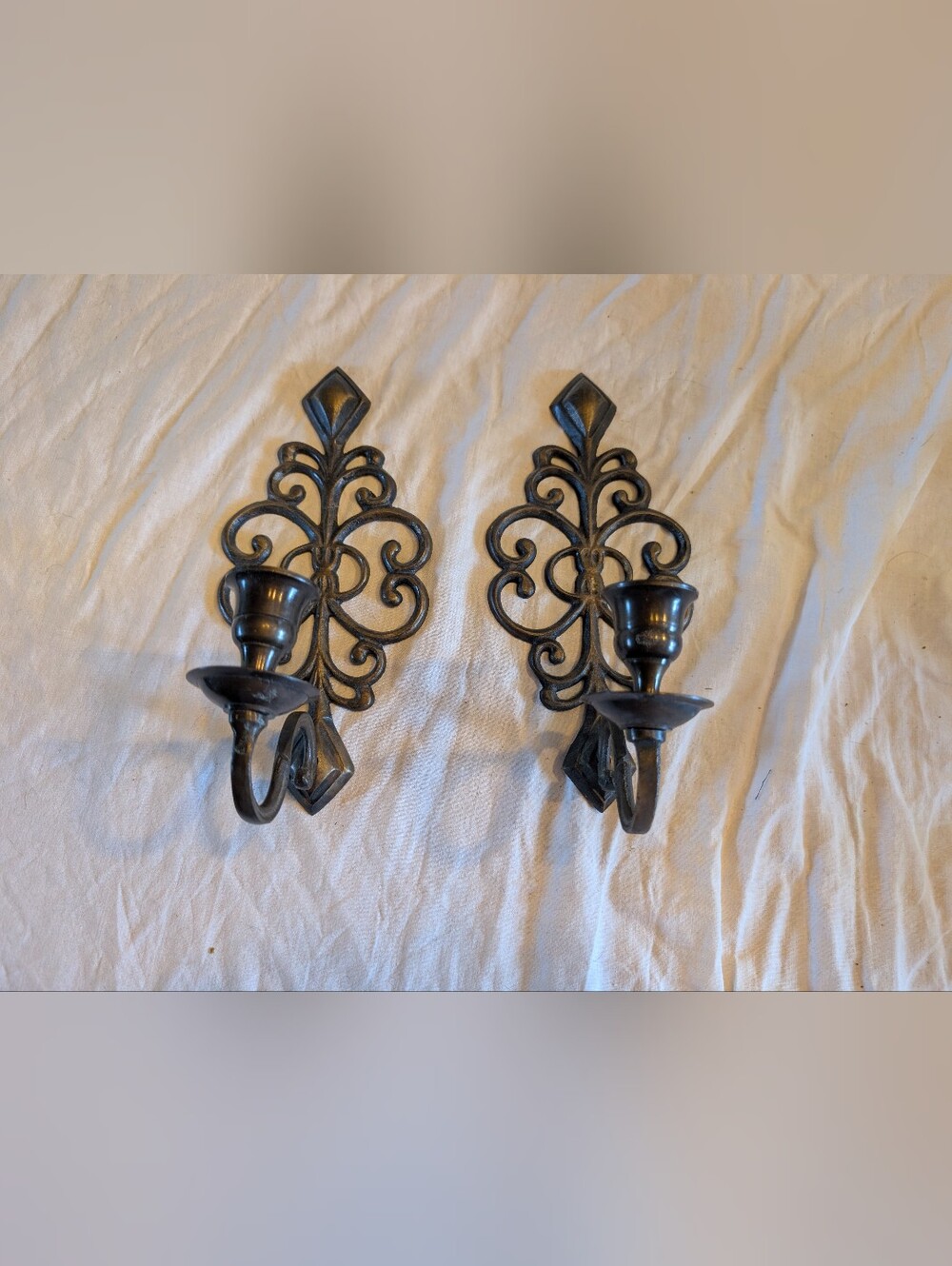 2/120$ Vintage Brass Scroll Wall Sconce Pair
